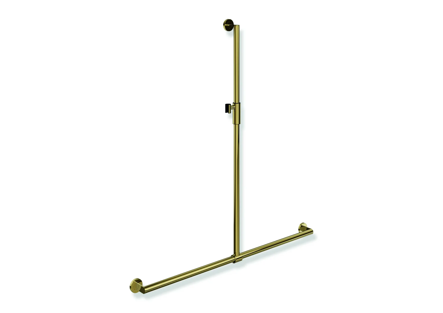 HEWI Duschhandlauf System 900, Edelstahl PVD Gold glänzend, 1250 mm x 1185 mm, verschiebbarer Brausehalter, 32 mm Durchmesser