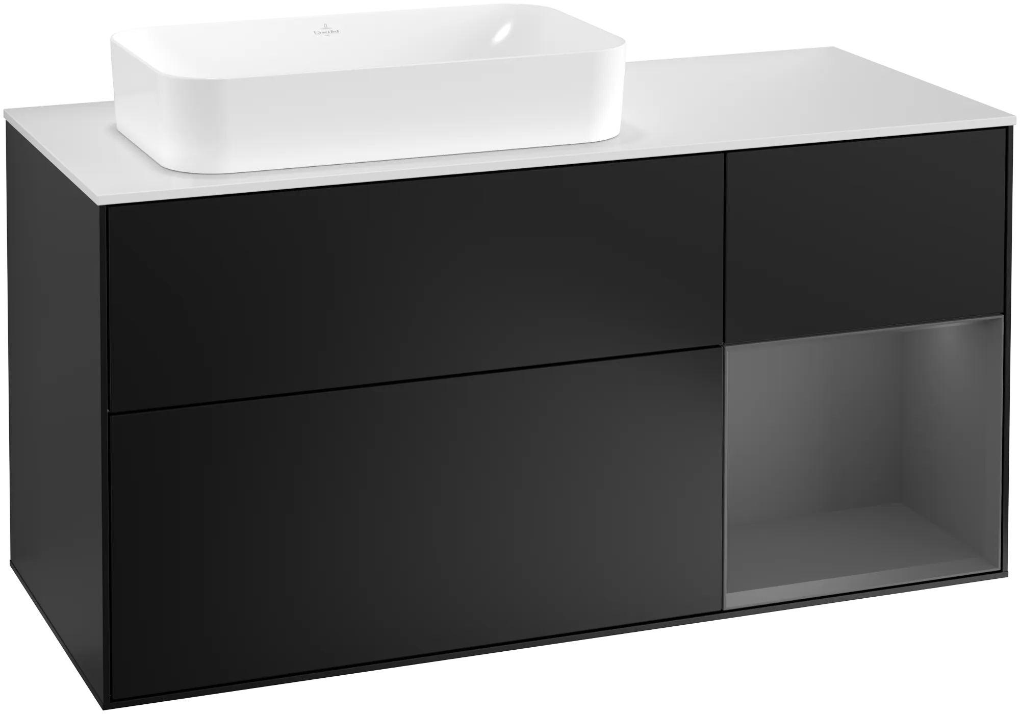 Villeroy & Boch Finion Waschbeckenunterschrank G28, 1200x603x501mm, Black Matt Lacquer / Anthracite Matt Lacquer / Glass White Matt