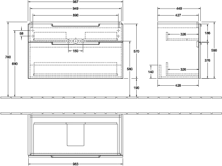Villeroy & Boch Subway 2.0 Waschbeckenunterschrank Glossy White 987x590x449 mm Villeroy & Boch Subway 2.0 Waschbeckenunterschrank Glossy White 987x590x449 mm