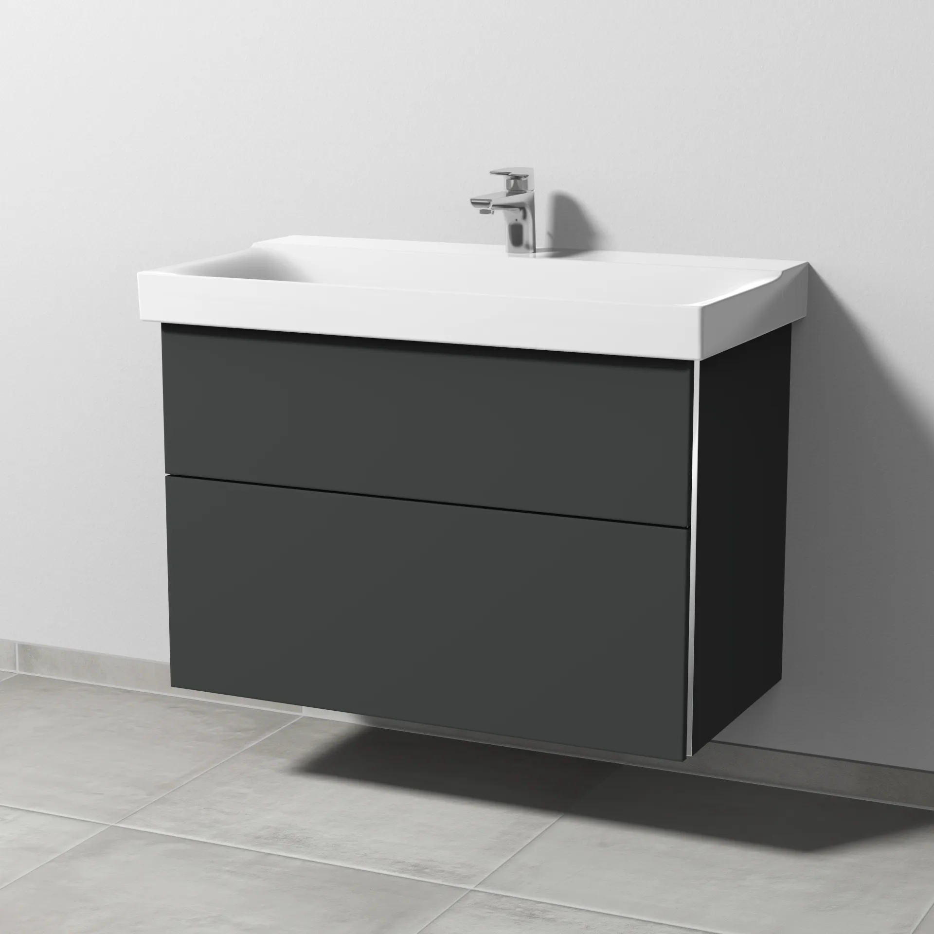 Sanipa Waschtischunterschrank „3way“ passend zu Keramik-Waschtische Xeno2 von Geberit 850 × 593 × 452 mm in Graphit (matt), Becken mittig