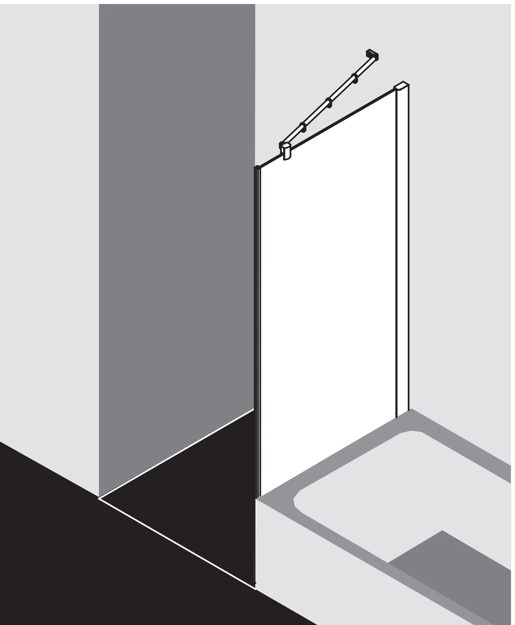 Kermi verkürzte Seitenwand neben Badewanne für Ecke „PASA XP“ Glas Klar, Profile Silber Mattglanz, BV: 970 - 1000 mm WE: 980 - 1010 mm H: 1600 mm Kermi verkürzte Seitenwand neben Badewanne für Ecke „PASA XP“ Glas Klar, Profile Silber Mattglanz, BV: 970 - 1000 mm WE: 980 - 1010 mm H: 1600 mm