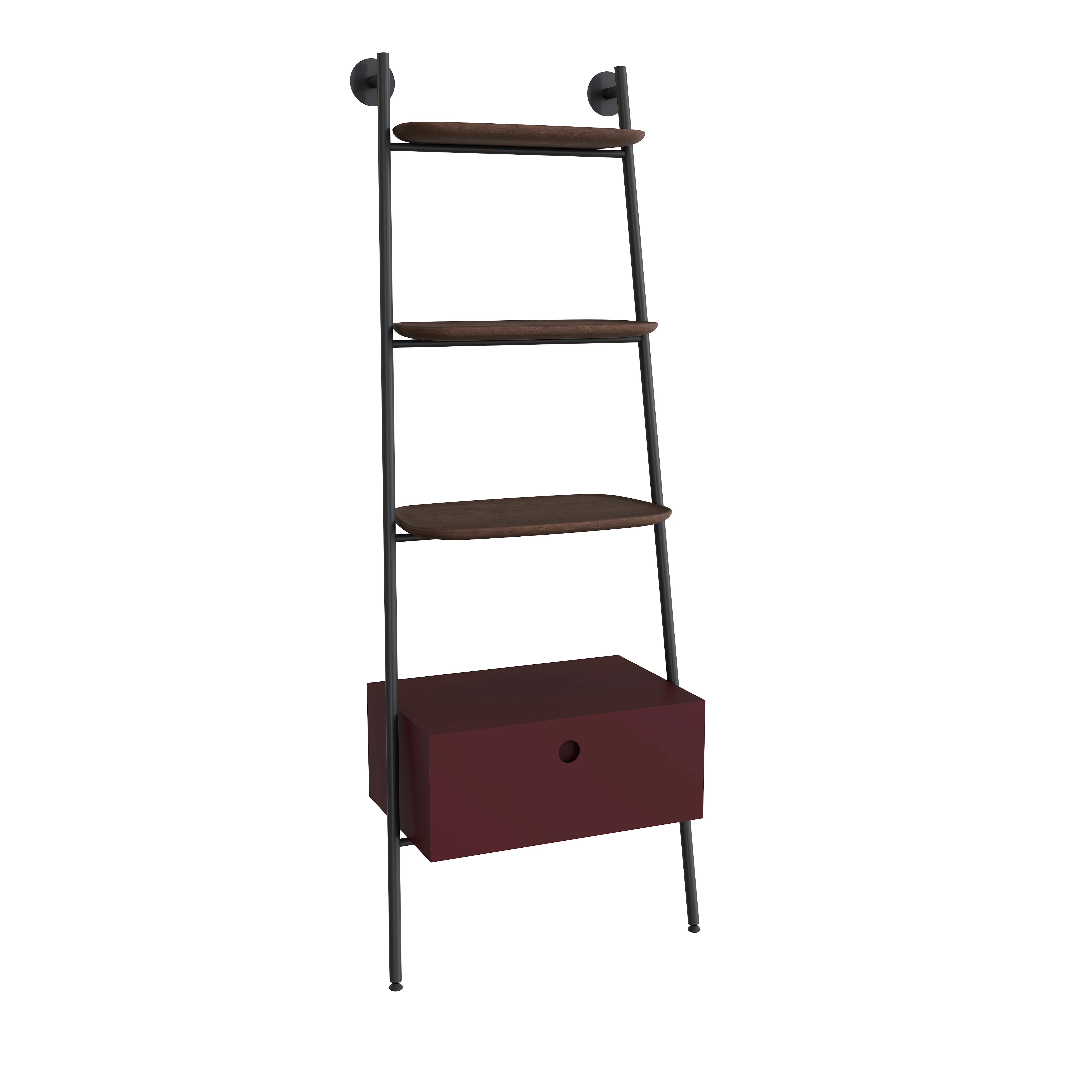 Plural Regalleiter mit 3 Echtholz-Ablagen und Schubladen-Modul 59 x 35 x 159 cm (BxTxH) Eiche Dunkel/Burgunderrot Matt Plural Regalleiter mit 3 Echtholz-Ablagen und Schubladen-Modul 59 x 35 x 159 cm (BxTxH) Eiche Dunkel/Burgunderrot Matt