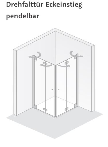 HSK Eckeinstieg pendelbar mit zwei Drehfalttüren „K2P“ Glas Mattierung mittig (65 cm), Profile Chromoptik (Alu Hochglanz poliert), H: 2000 mm HSK Eckeinstieg pendelbar mit zwei Drehfalttüren „K2P“ Glas Mattierung mittig (65 cm), Profile Chromoptik (Alu Hochglanz poliert), H: 2000 mm