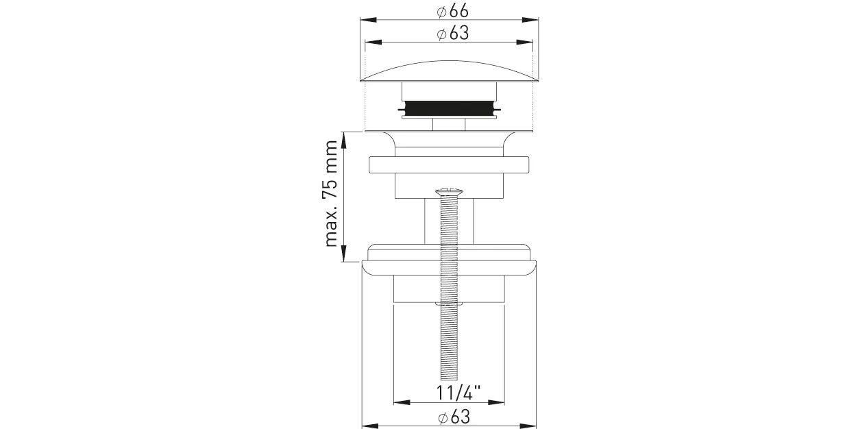 Design-Ablaufventil 1 1/4″ MS vc, flache BF, mit Unterteil MS vn, verschließbar