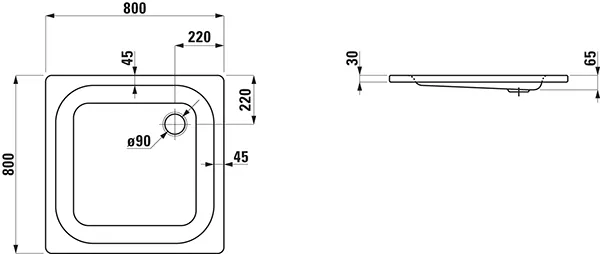 Laufen rechteck Duschwanne „Platina“ 800 × 800 mm mit Antislip, in Weiß