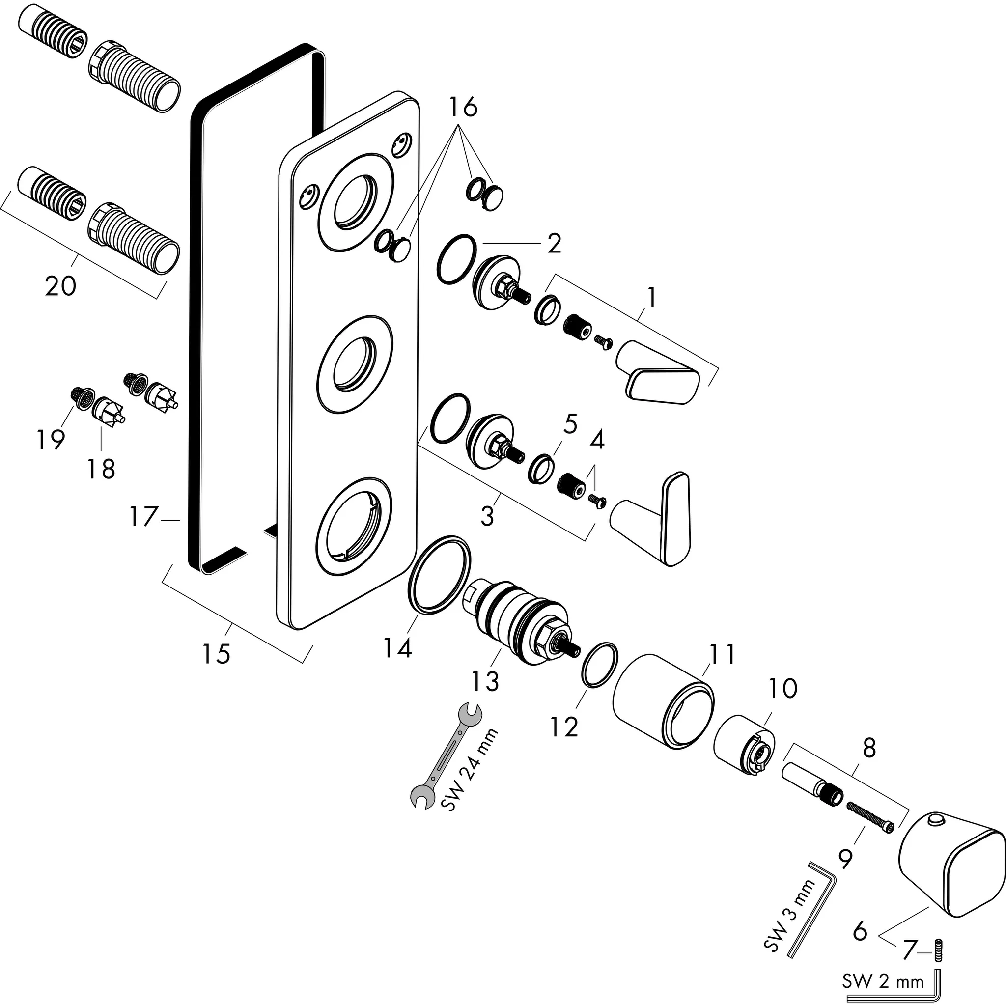 Hansgrohe AXOR Citterio C Thermostatmodul 380⁄120 Unterputz mit Platte für 2 Verbraucher Cubic cut, Chrom Hansgrohe AXOR Citterio C Thermostatmodul 380⁄120 Unterputz mit Platte für 2 Verbraucher Cubic cut, Chrom