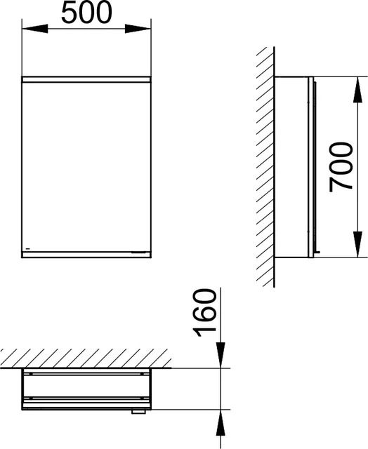 KEUCO Wandvorbau Spiegelschrank 1-türig „Royal Modular 2.0“ in Silber (eloxiert), Anschlag links, links, Aufputz, Anschlag links, mit Beleuchtung, mit Steckdose 500 × 700 × 160 mm
