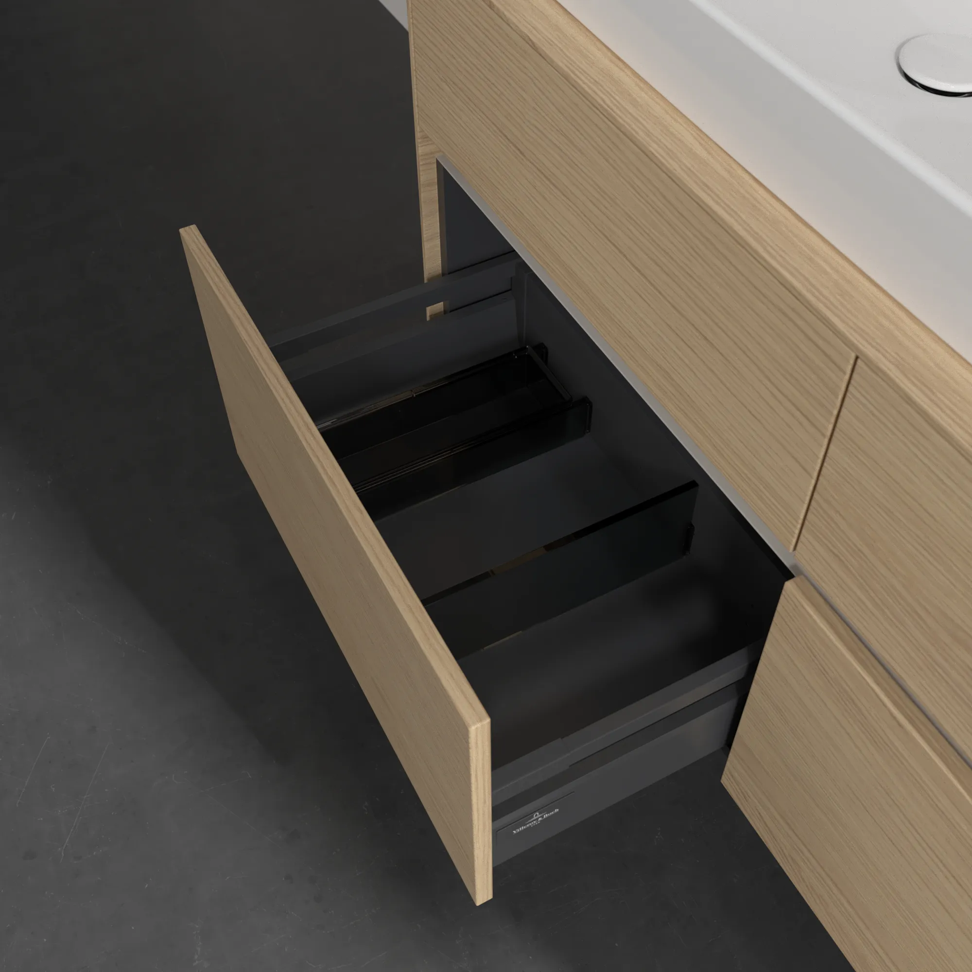 Villeroy & Boch Waschtischunterschrank „Collaro“ 1200 × 548 × 500 mm Nordic Oak, mit Beleuchtung, für Becken links Villeroy & Boch Waschtischunterschrank „Collaro“ 1200 × 548 × 500 mm Nordic Oak, mit Beleuchtung, für Becken links