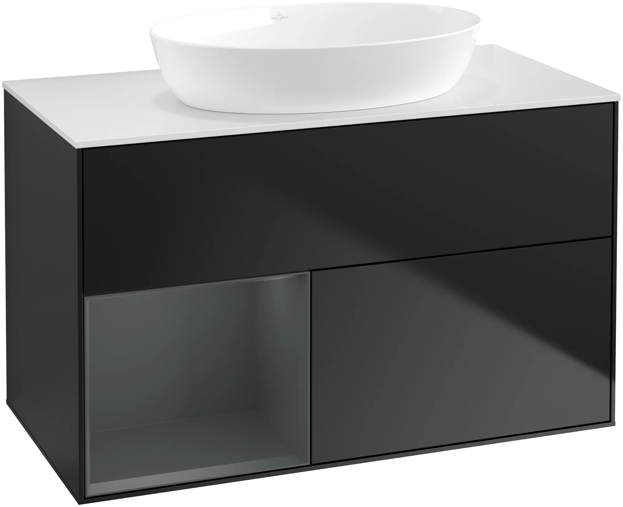 Villeroy & Boch Finion Waschbeckenunterschrank FA1, 1000 x 603 x 501 mm, Black Matt Lacquer / Midnight Blue Matt Lacquer / Glass White Matt