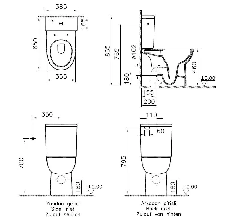 VitrA Conforma Tiefspüler-Stand-WC-Kombination VitrA Flush Open Back Vario-Abgang Weiß Hochglanz