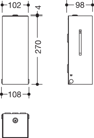 SENSORIC Desinfektionsmittelspender, Edelstahl, spiegelpoliert, mit Innenbehälter zur freien Befüllung, Füllmenge 500 ml, Breite 102 mm, Höhe 270 mm, Tiefe 98 mm