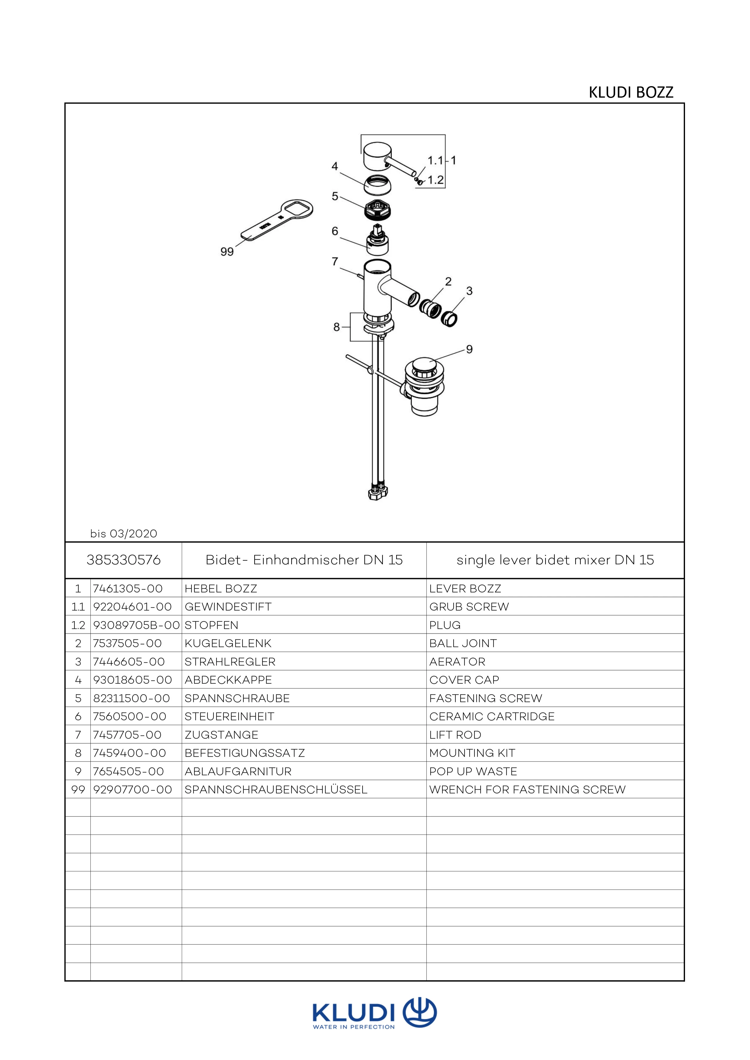Kludi BOZZ Bidet-EHM Ablaufgarnitur chrom Kludi BOZZ Bidet-EHM Ablaufgarnitur chrom