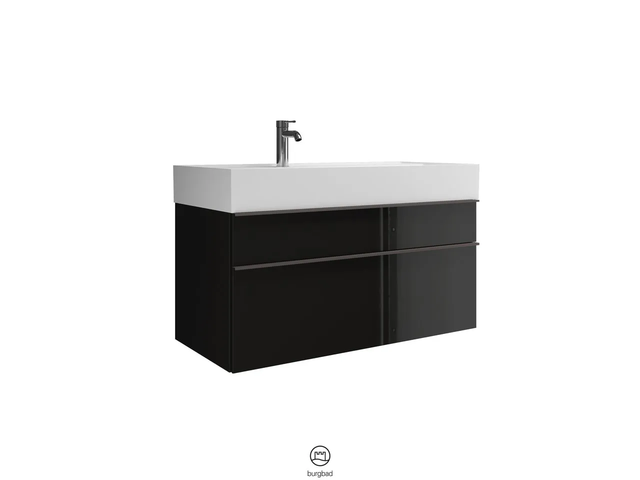Mi-Waschtisch inkl. WTU Yumo von burgbad – Mineralguss, 470 x 1015 x 610 mm, Becken 780 x 310 mm