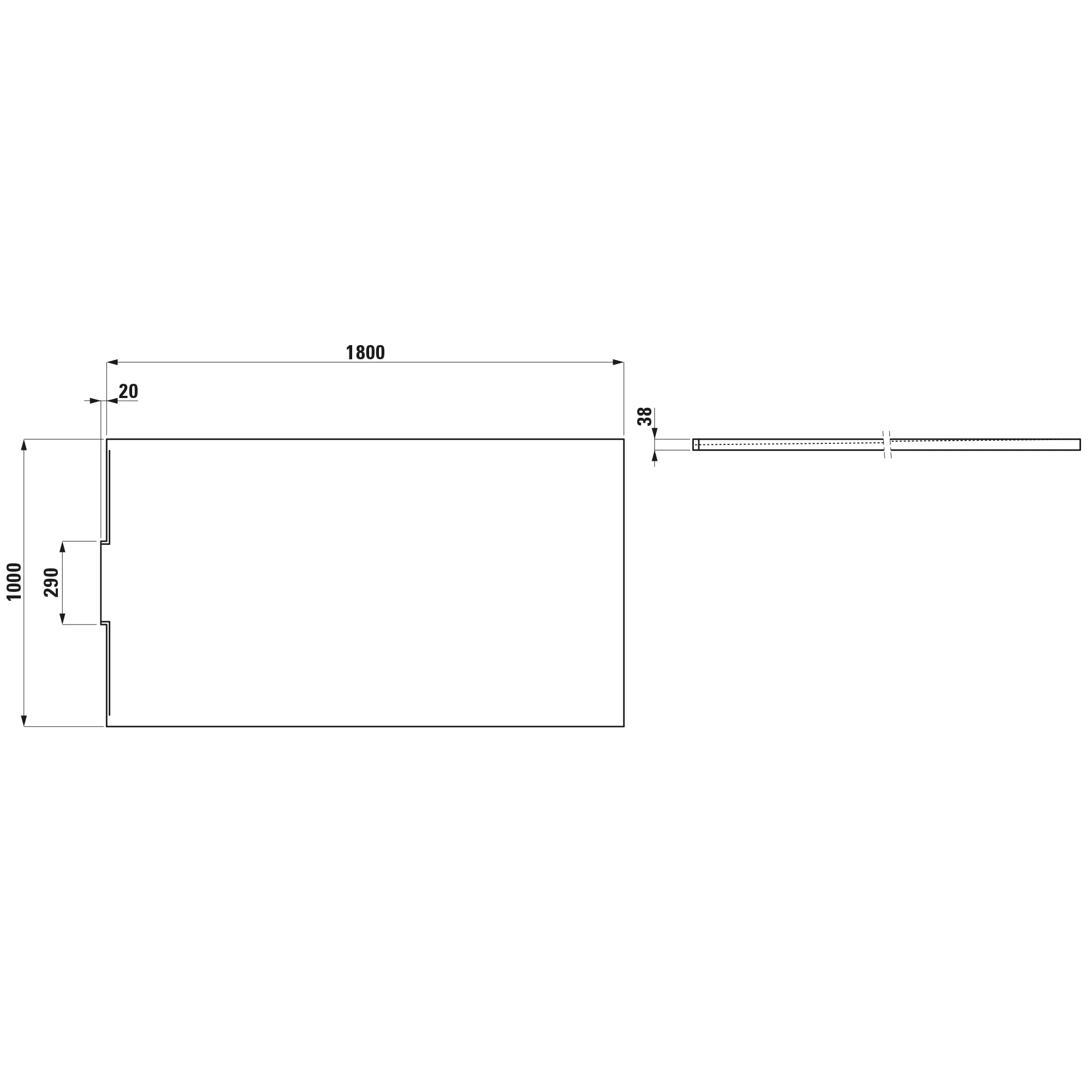 Duschwanne NIA 1000x1800x38 aus Marbond mit Wandablauf weiß (nur in Verbindung mit INEOLINK Wandablaufeinheit zu verbauen H291031 oder H291032, Wandablaufblende H291030 extra zu bestellen)