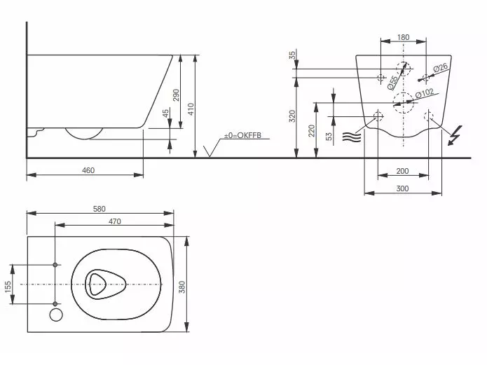 Toto Wand-Tiefspül-WC „SP“ 380 × 335 × 580 mm