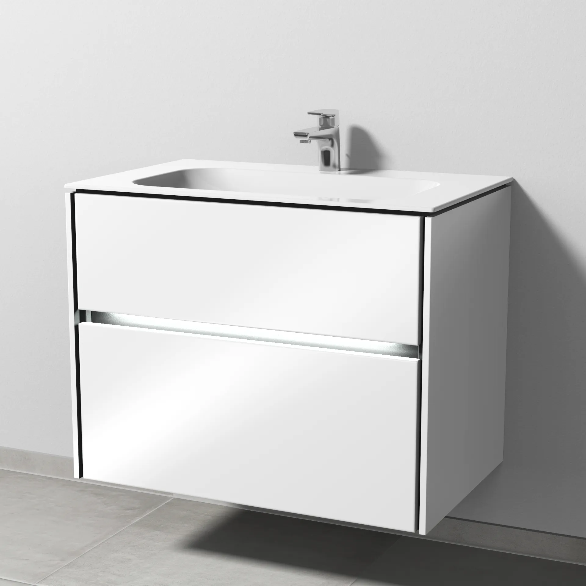 Keramik-Waschtisch-Set mit Waschtischunterschrank „Twiga“ 79 × 50 × 61 cm in Weiß (glanz), mit Hahnlochbohrung, mit Beleuchtung Keramik-Waschtisch-Set mit Waschtischunterschrank „Twiga“ 79 × 50 × 61 cm in Weiß (glanz), mit Hahnlochbohrung, mit Beleuchtung
