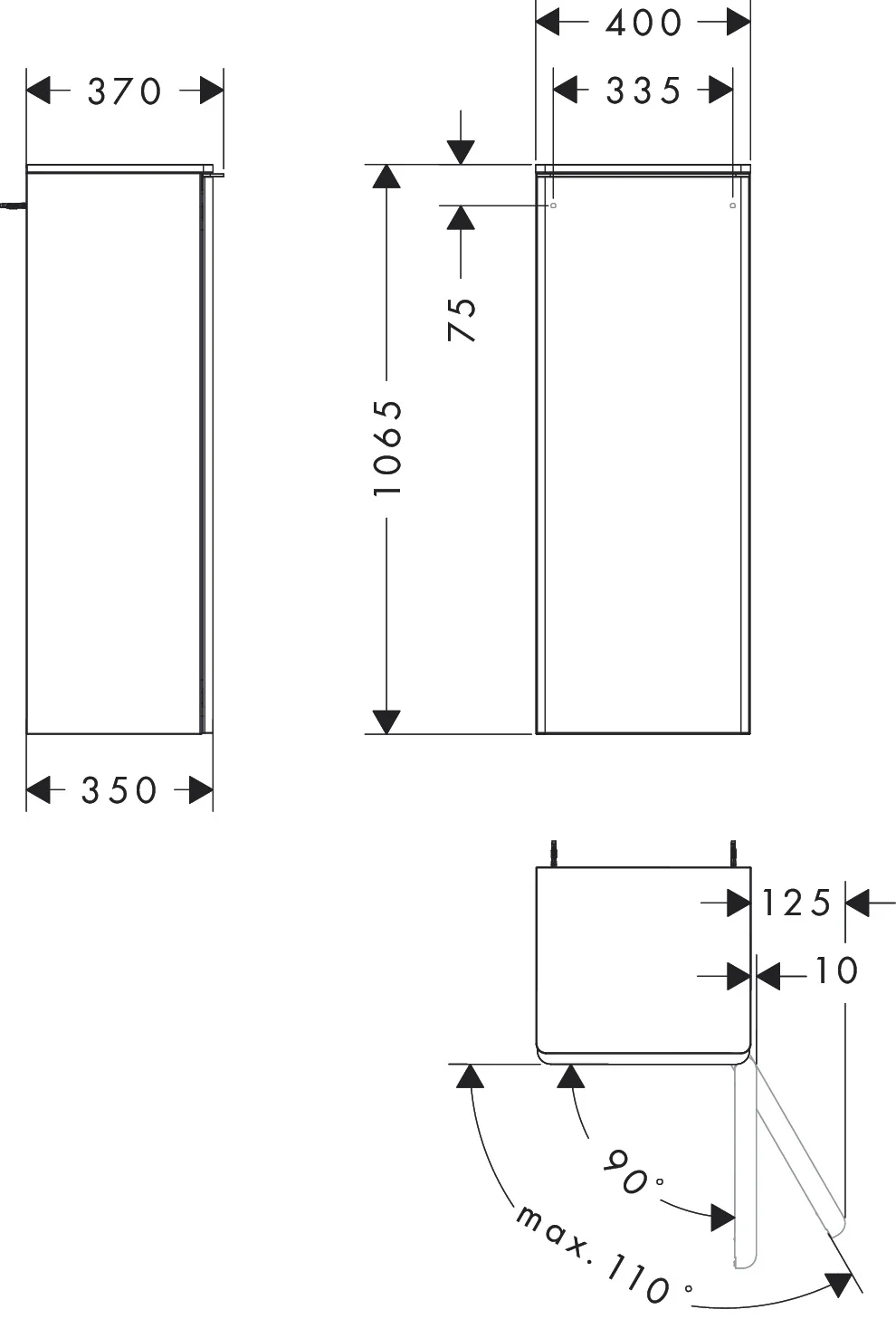 Hansgrohe Xelu Q Halbhochschrank, Diamantgrau Matt, 400x350 mm, Türanschlag rechts, mit 2 verstellbaren Glasfachböden