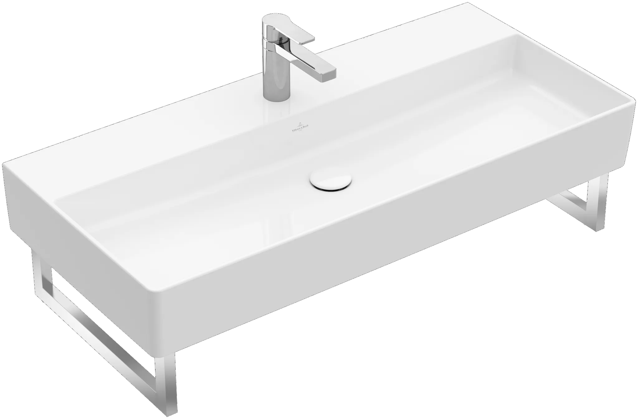 Villeroy & Boch Wandwaschtisch aus TitanCeram „Memento 2.0“ 1000 × 470 × 135 mm, mit Hahnlochbohrung, Hahnlochposition mittig in Stone White