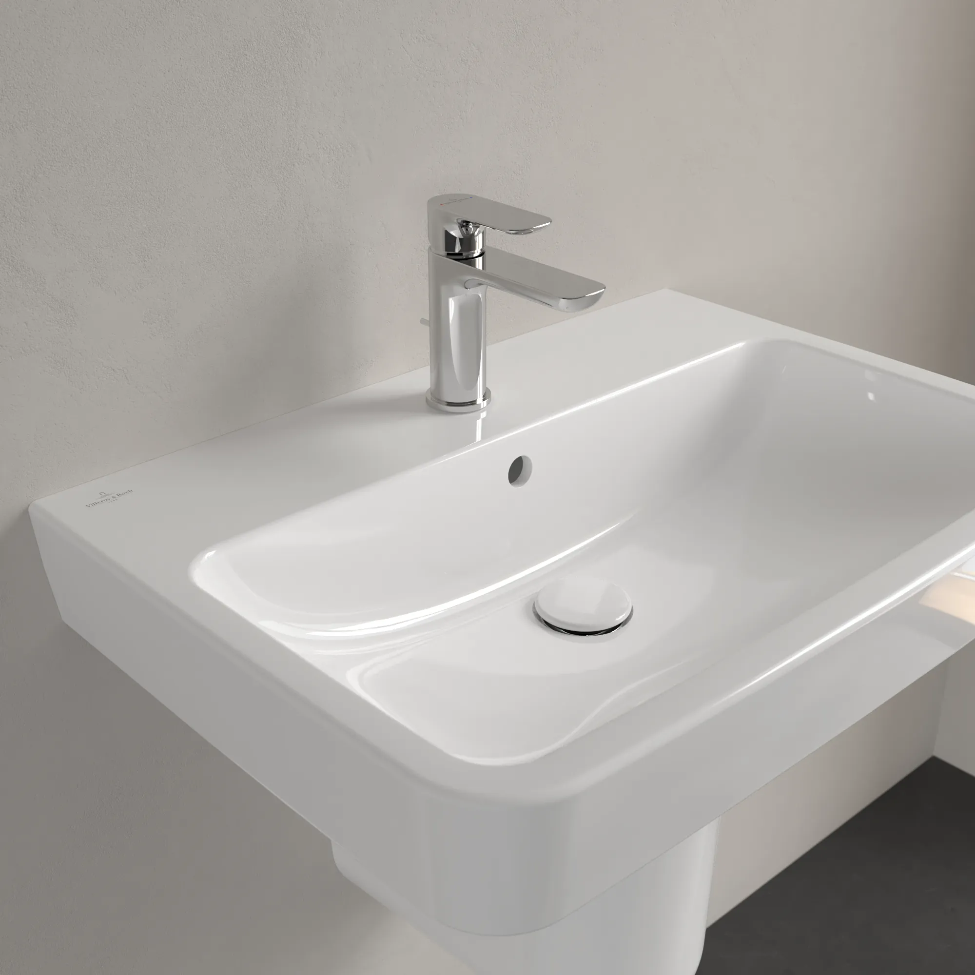 Villeroy & Boch Wandwaschtisch „O.novo“ 650 × 460 × 175 mm, für Becken mittig, mit Hahnlochbohrung, Hahnlochposition mittig in Weiß Alpin Villeroy & Boch Wandwaschtisch „O.novo“ 650 × 460 × 175 mm, für Becken mittig, mit Hahnlochbohrung, Hahnlochposition mittig in Weiß Alpin