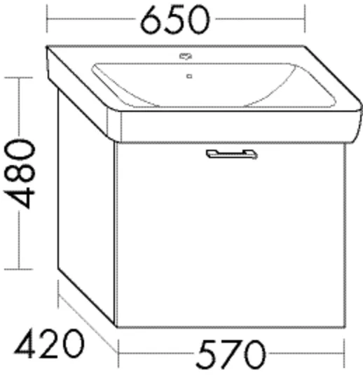 Waschtischunterschrank Sys30 von burgbad – 420 x 570 x 480 mm, 1 Auszug, Wanneneinbaumaß 350 mm