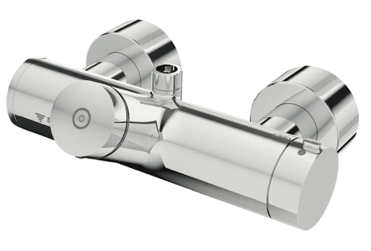 Aufputz-Duscharmatur VITUS VD-SC-T / o, Mischwasser, Thermostat, Selbstschluss-Aufputz-Duscharmatur, 2 RFV, Thermische Desinfektion, 2x DN 15 G 1/2 AG, DN 15 G 1/2 AG (oben), chrom