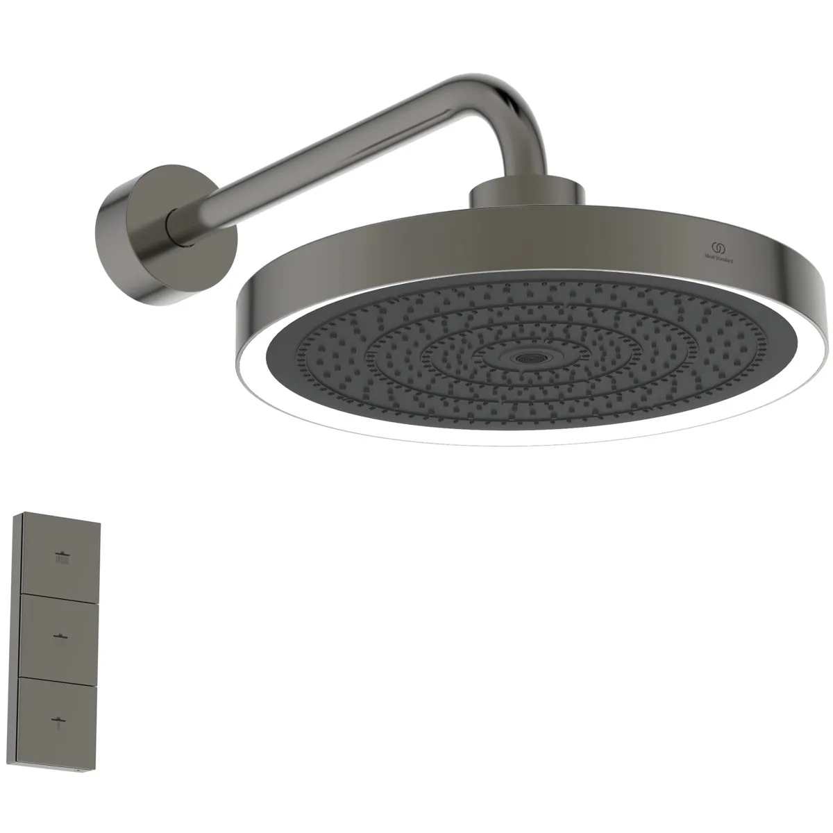 Regenbrause Idealrain Solos mit Wandanschluss mit LED-Leuchtring Brushed Gold Regenbrause Idealrain Solos mit Wandanschluss mit LED-Leuchtring Brushed Gold