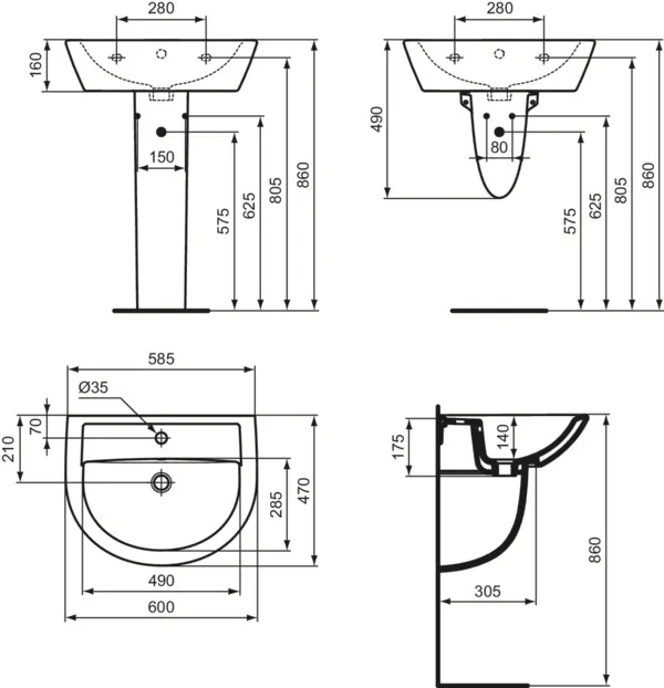 Ideal Standard Waschtisch Eurovit, 1 Hahnloch, weiß, 600x470x175 mm Ideal Standard Waschtisch Eurovit, 1 Hahnloch, weiß, 600x470x175 mm