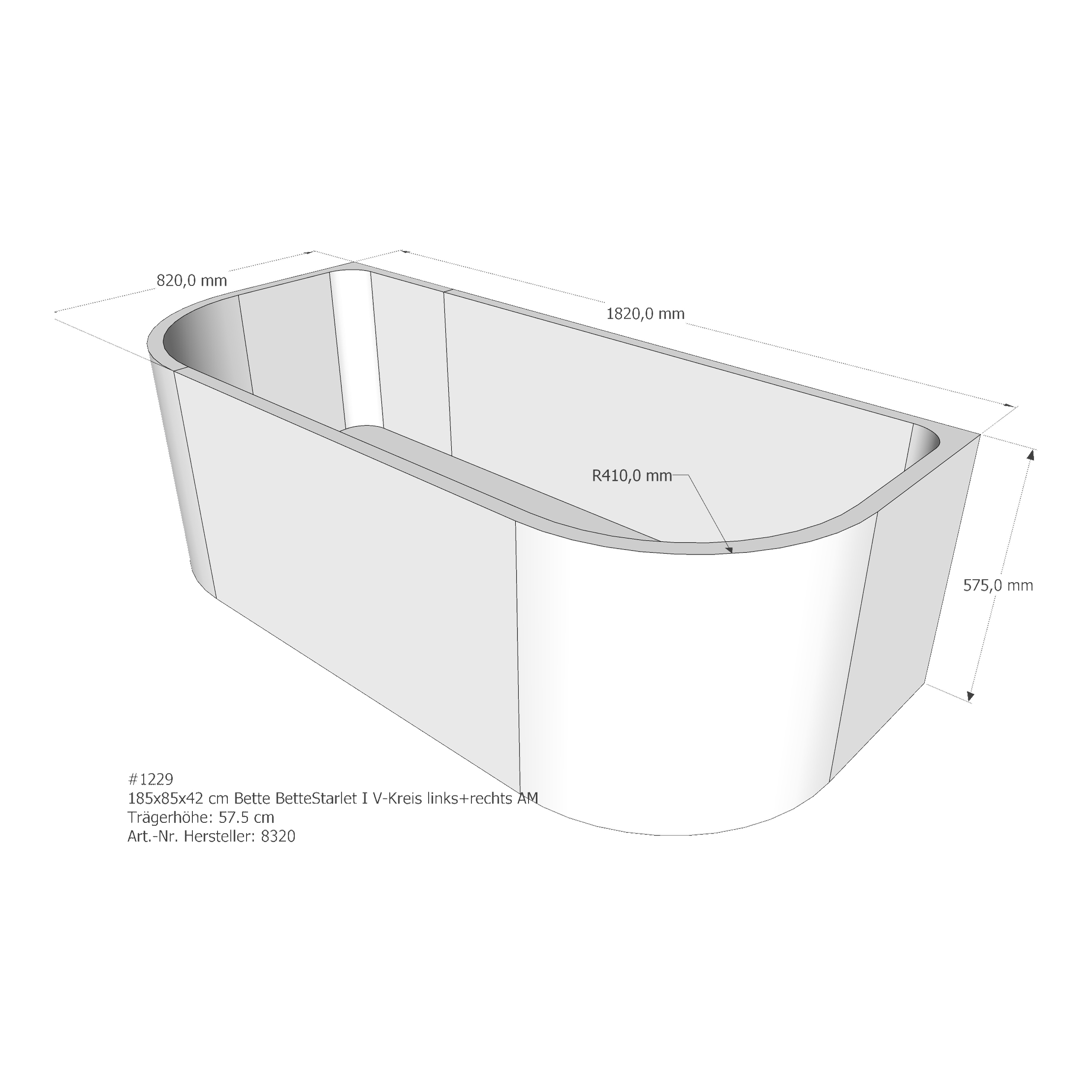 Badewannenträger für Bette Starlet I links 185 × 85 × 42 cm Ausführung: rechts / Breite: 85 cm / Länge: 185 cm Badewannenträger für Bette Starlet I links 185 × 85 × 42 cm Ausführung: rechts / Breite: 85 cm / Länge: 185 cm