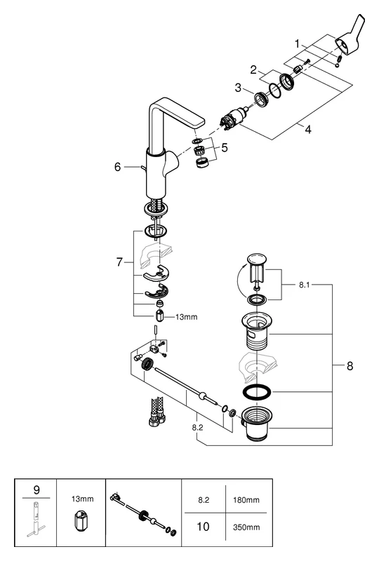 Einhand-Waschtischbatterie Lineare 23296_1, L-Size, Einlochmontage, schwenkbarer Auslauf, Zugstangen-Ablaufgarnitur 1 1/4″, chrom