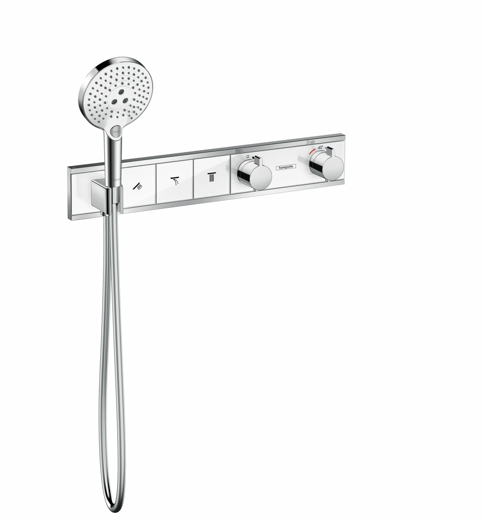Hansgrohe RainSelect Thermostat Unterputz für 3 Verbraucher mit integriertem Brausehalter Weiß/Chrom Hansgrohe RainSelect Thermostat Unterputz für 3 Verbraucher mit integriertem Brausehalter Weiß/Chrom