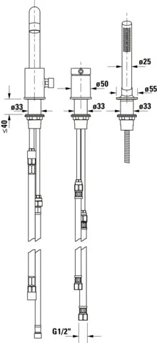 Cir. 3-Loch Wannenarmatur chr. 240 Wa.ans.: Flex.An.schl.