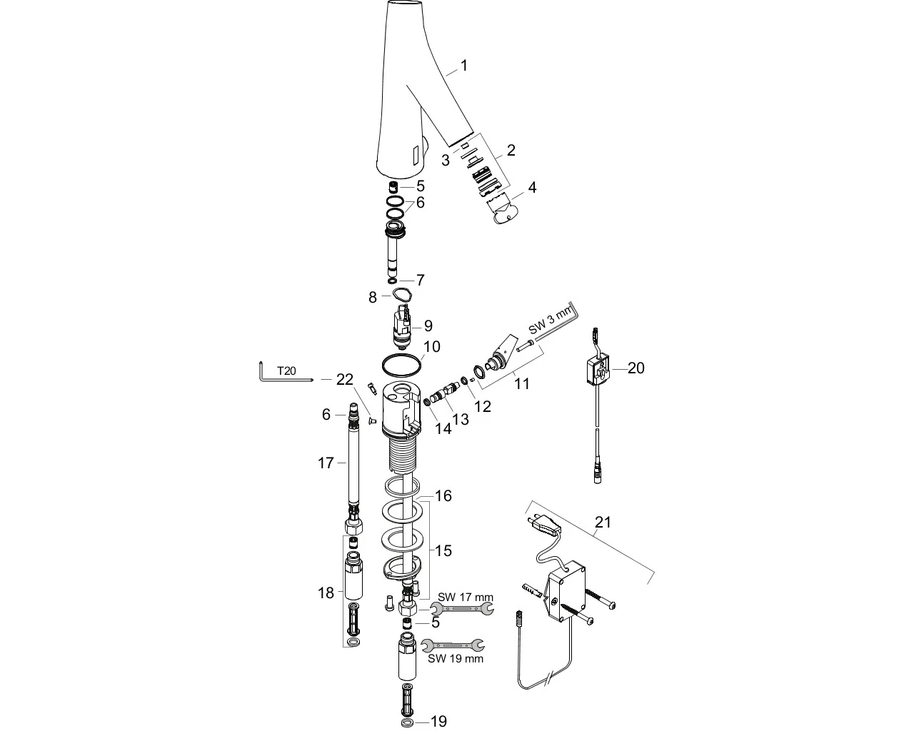 Waschtischmischer Axor Starck Organic Elektronik Netzbetrieb chrom