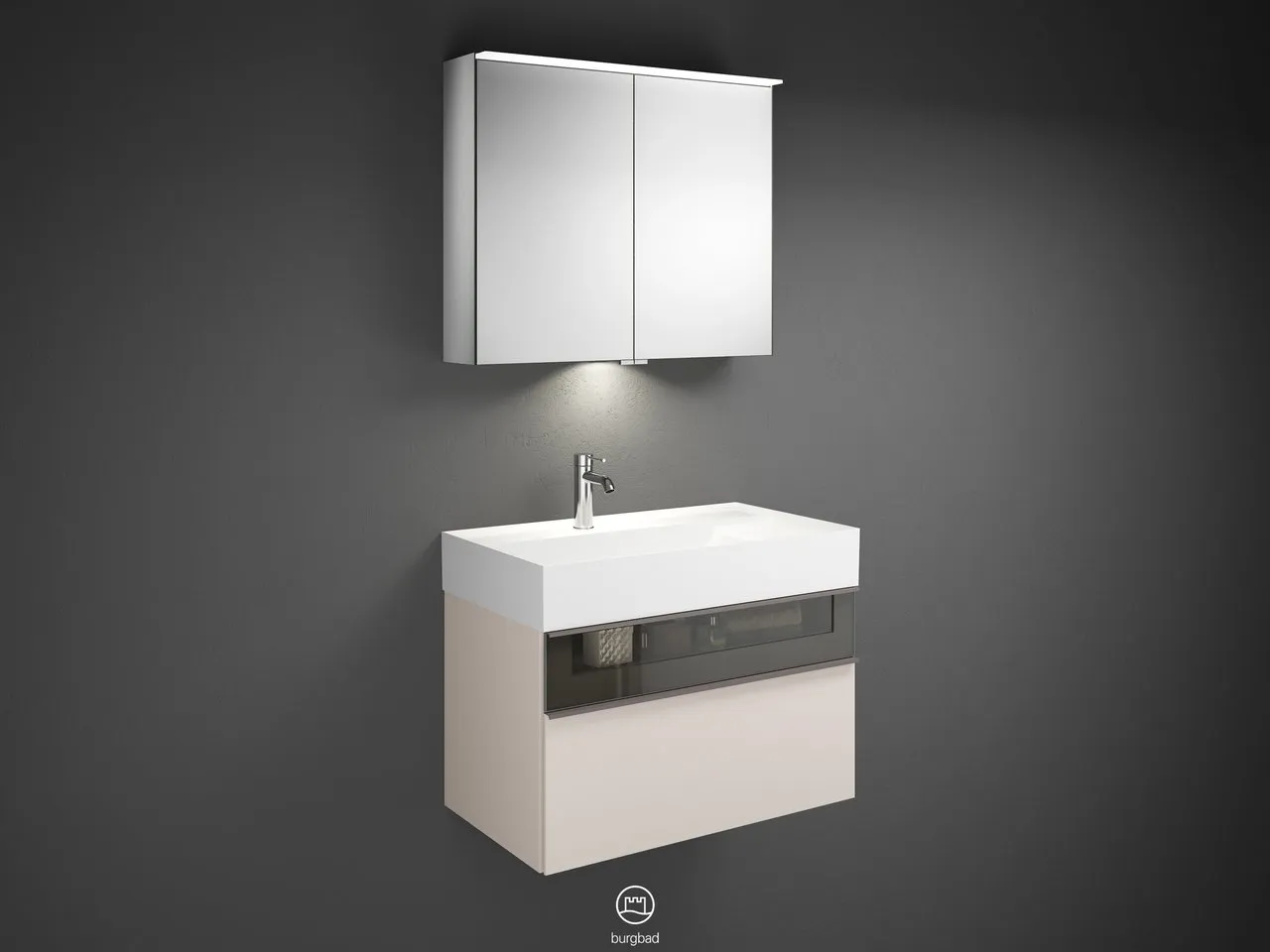 burgbad Yumo SFLA082 Badmöbelset Spiegelschrank mit Mineralguss-Waschtisch burgbad Yumo SFLA082 Badmöbelset Spiegelschrank mit Mineralguss-Waschtisch