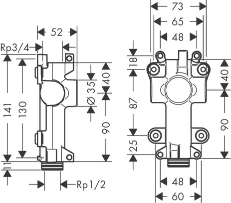 Hansgrohe AXOR ShowerSolutions Grundkörper/ Wasserführung für Ablage 120⁄120 Unterputz Hansgrohe AXOR ShowerSolutions Grundkörper/ Wasserführung für Ablage 120⁄120 Unterputz