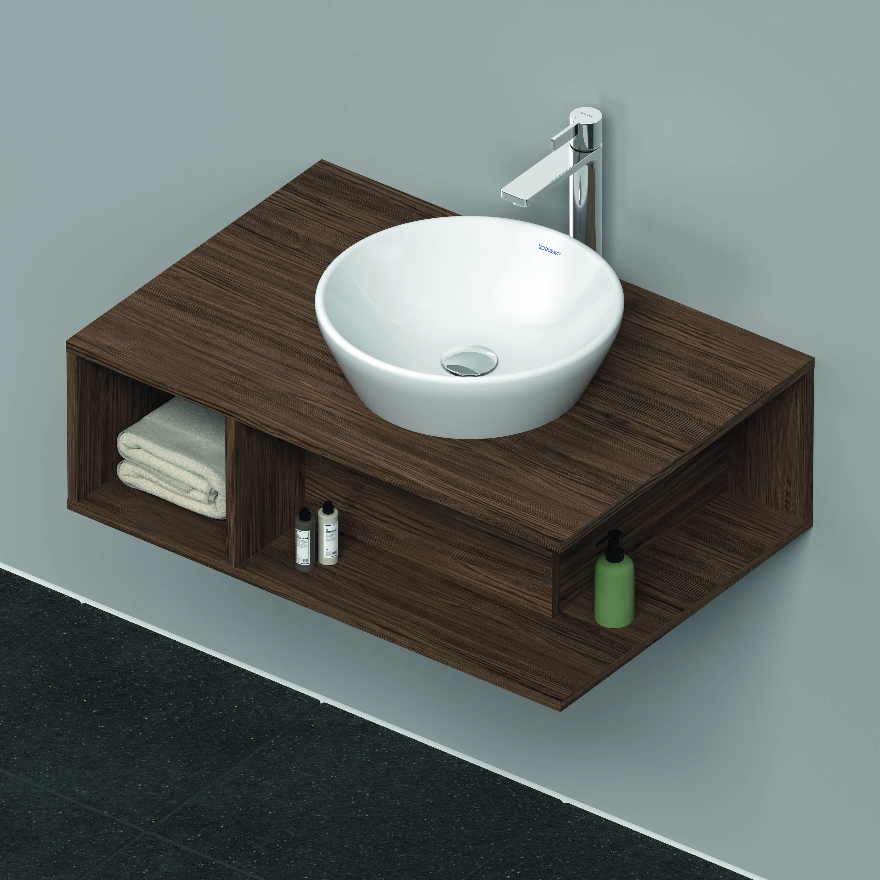 Duravit Waschtischunterschrank wandhängend „D-Neo“ 80 × 26 × 55 cm in Nussbaum Dunkel