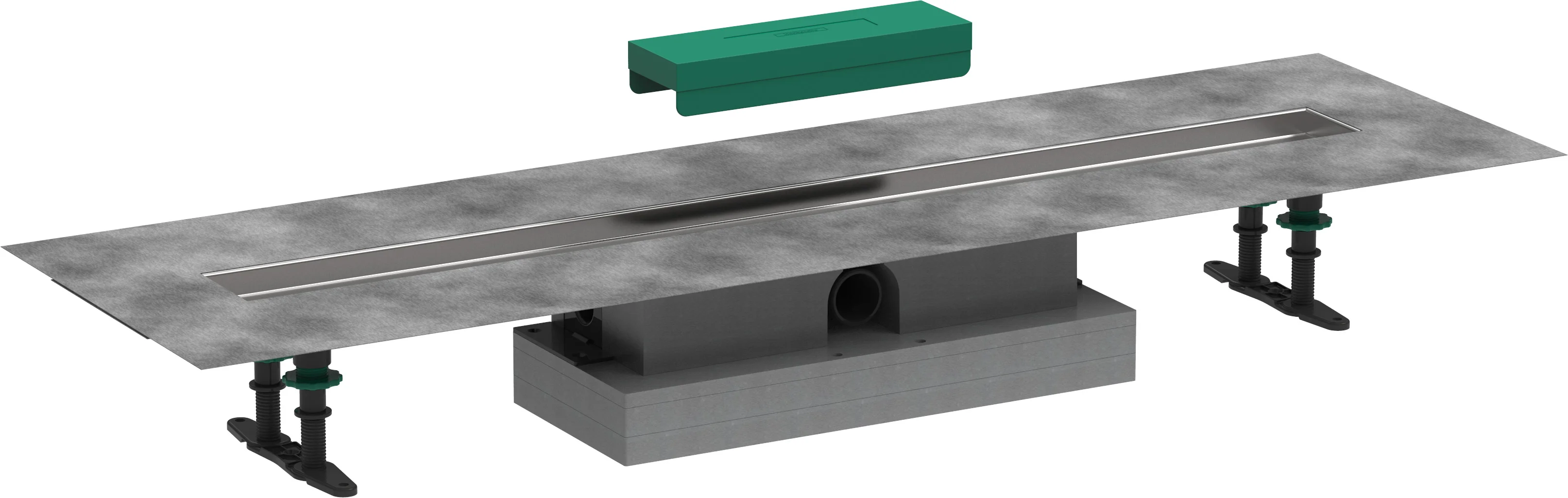 Hansgrohe uBox universal Komplettset für flache Installation 900 mm, passend zu RainDrain Rock und Match Fertigsets, 3-seitiger Anschluss DN40, waagerechter Auslass
