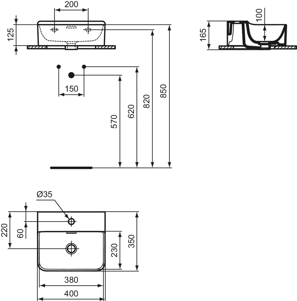 Waschbecken „Conca“ 40 × 35 × 16,5 cm, Hahnlochposition mittig in Weiß Waschbecken „Conca“ 40 × 35 × 16,5 cm, Hahnlochposition mittig in Weiß