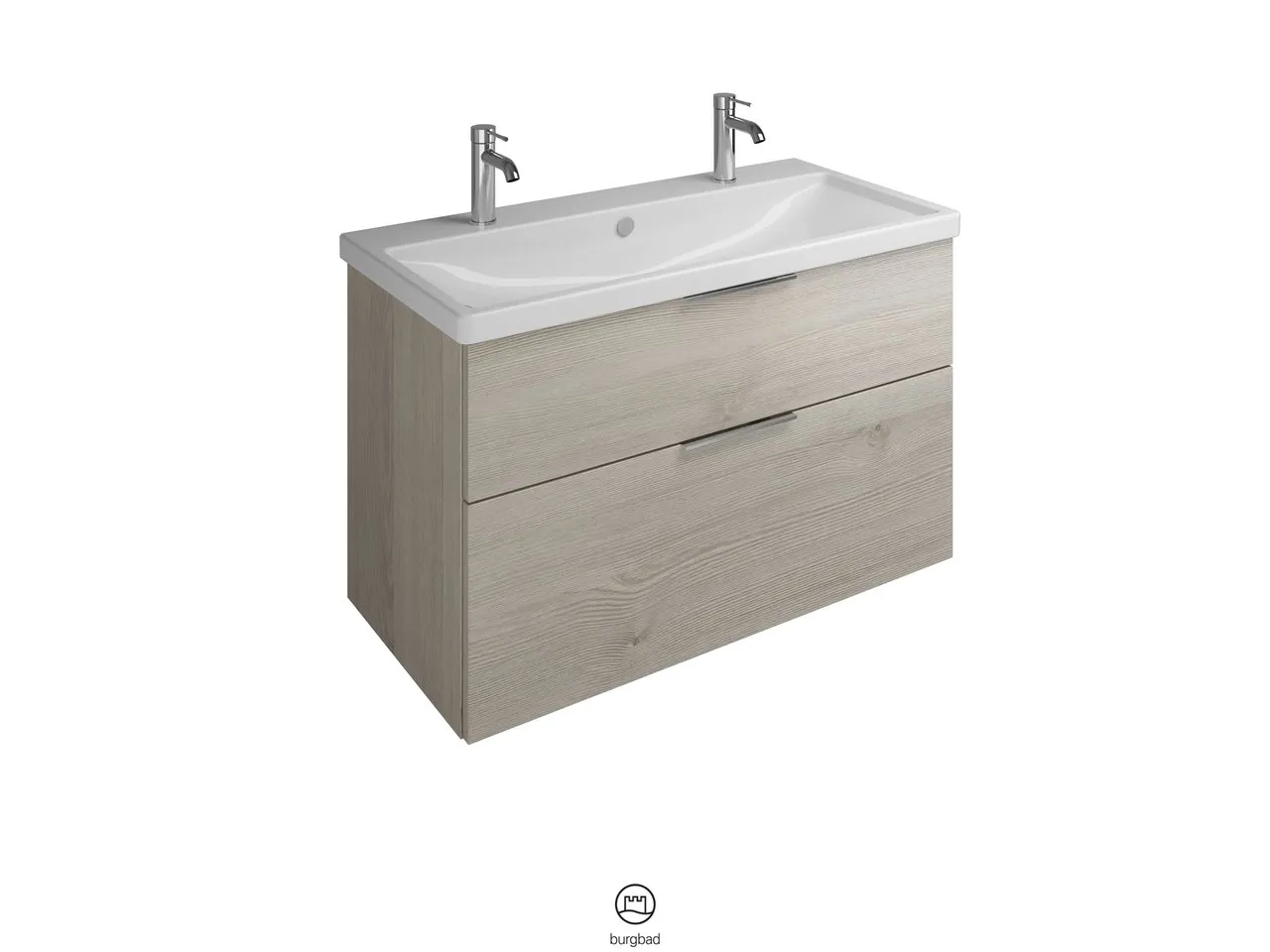 burgbad Badmöbelset Keramik-Waschtisch inkl. Waschtischunterschrank „Eqio“ 103 × 64,5 × 49 cm Griff, Schwarz Matt (230 mm), in Eiche Dekor Silber burgbad Badmöbelset Keramik-Waschtisch inkl. Waschtischunterschrank „Eqio“ 103 × 64,5 × 49 cm Griff, Schwarz Matt (230 mm), in Eiche Dekor Silber