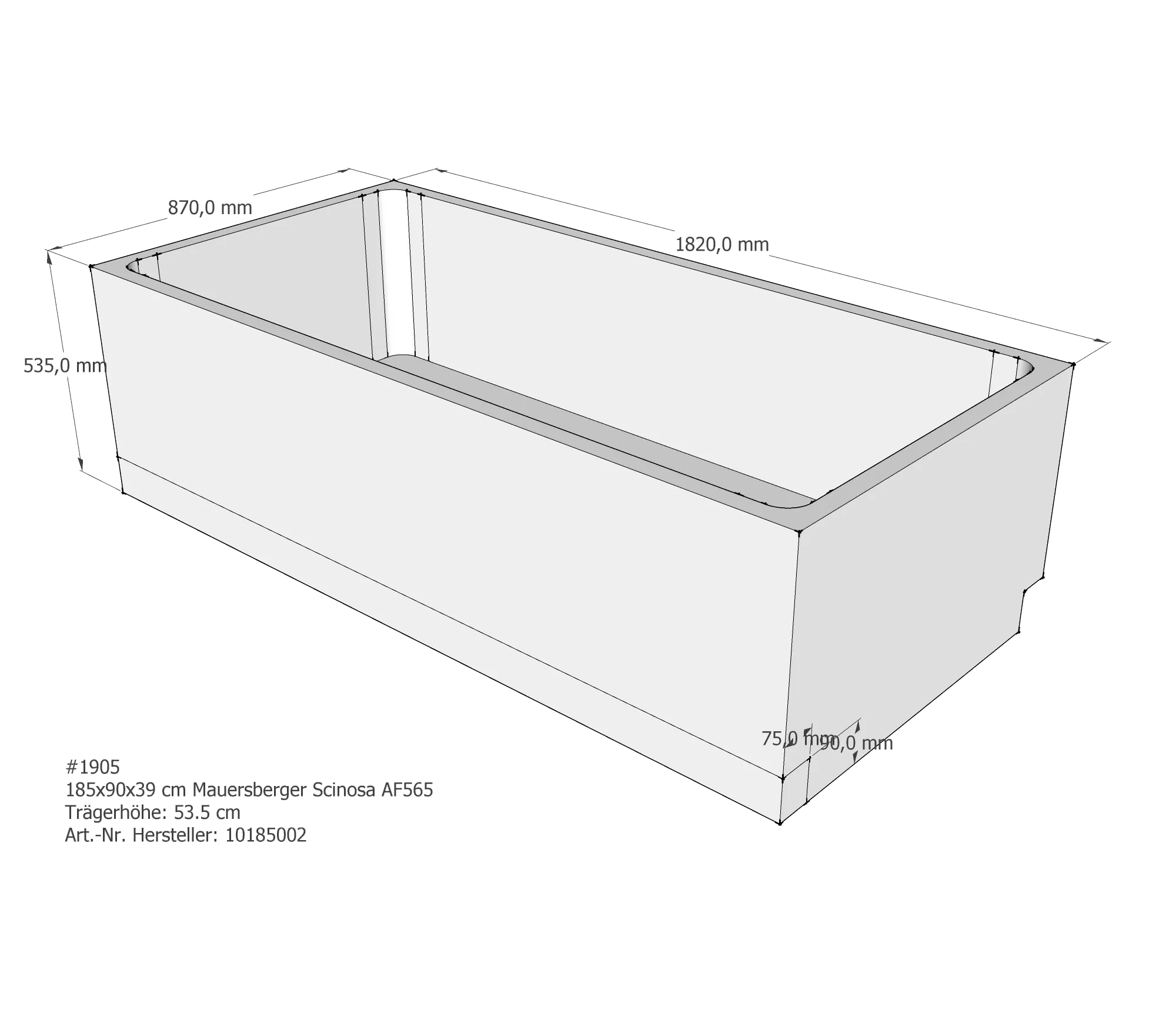 Badewannenträger für Mauersberger Scinosa 185 × 90 × 39 cm Badewannenträger für Mauersberger Scinosa 185 × 90 × 39 cm