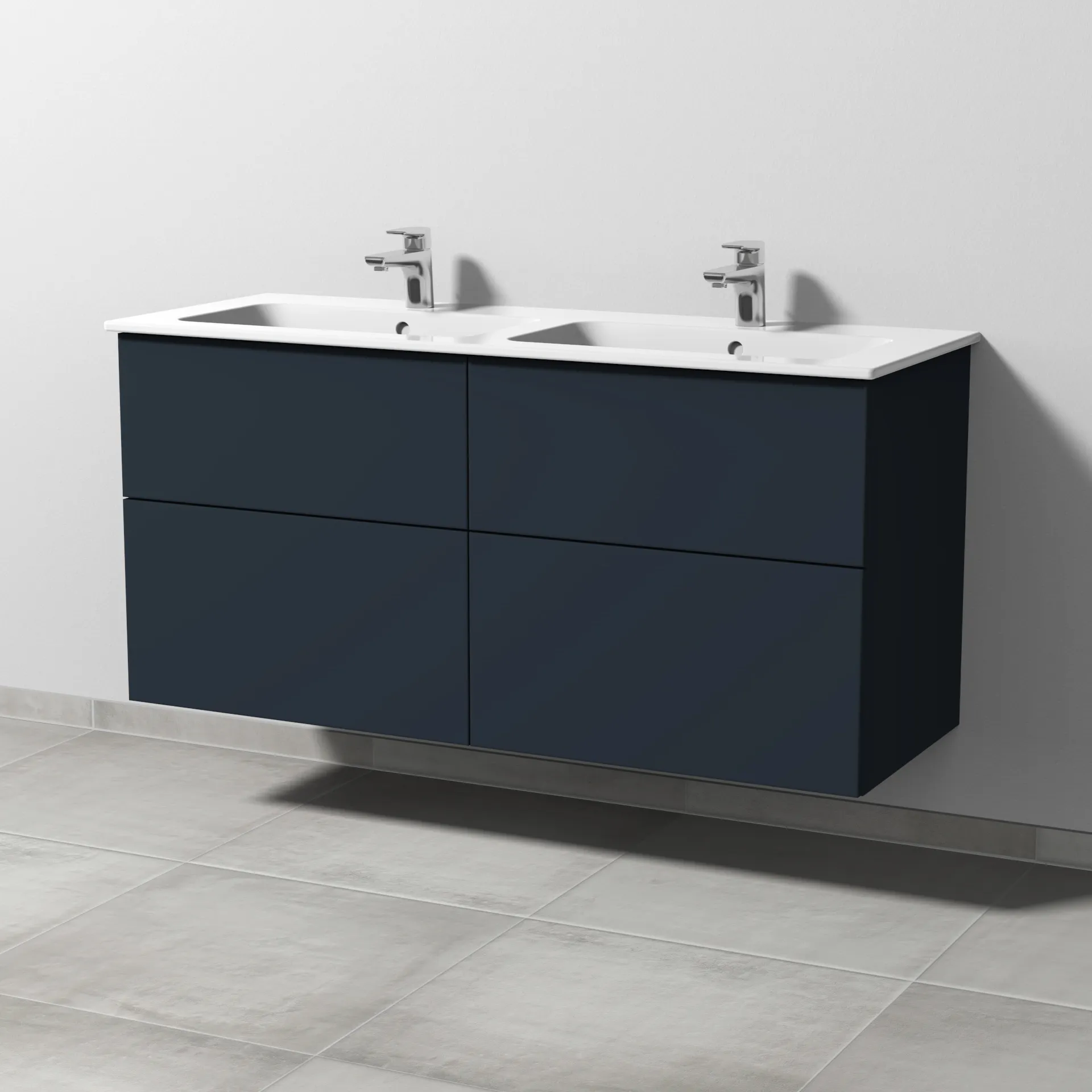 Sanipa Waschtischunterschrank „3way“ passend zu Keramik-Waschtische ME by Starck von Duravit 1270 × 613 × 467 mm in Marine (matt), mit Hahnlochbohrung