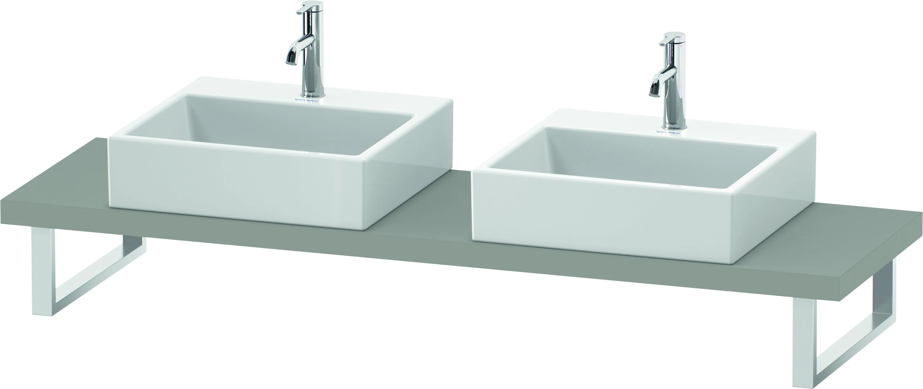 Duravit Konsole „L-Cube“ in Betongrau Matt Ausschnitte: 2 / Becken: links und rechts / Farbe: Betongrau Matt / Höhe: 4,5 cm / Oberfläche: Dekor / Tiefe: 48 cm