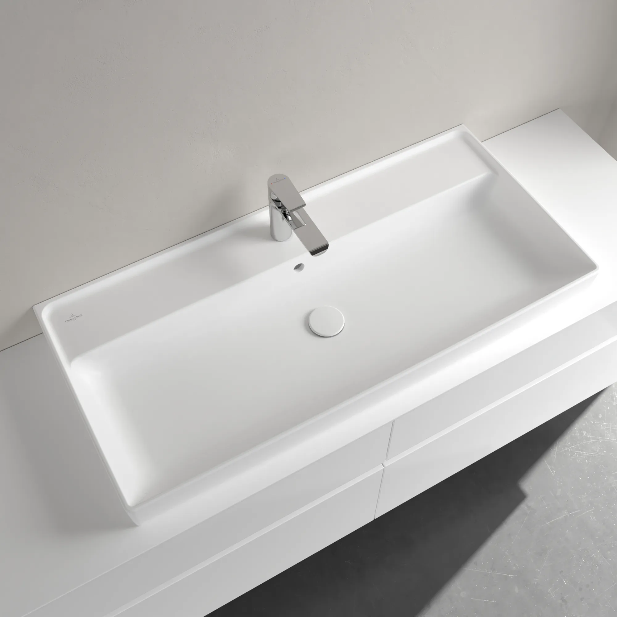 Villeroy & Boch Schrankwaschtisch aus TitanCeram geschliffen „Collaro“ 1000 × 470 × 160 mm, mit Hahnlochbohrung, Hahnlochposition mittig in Stone White