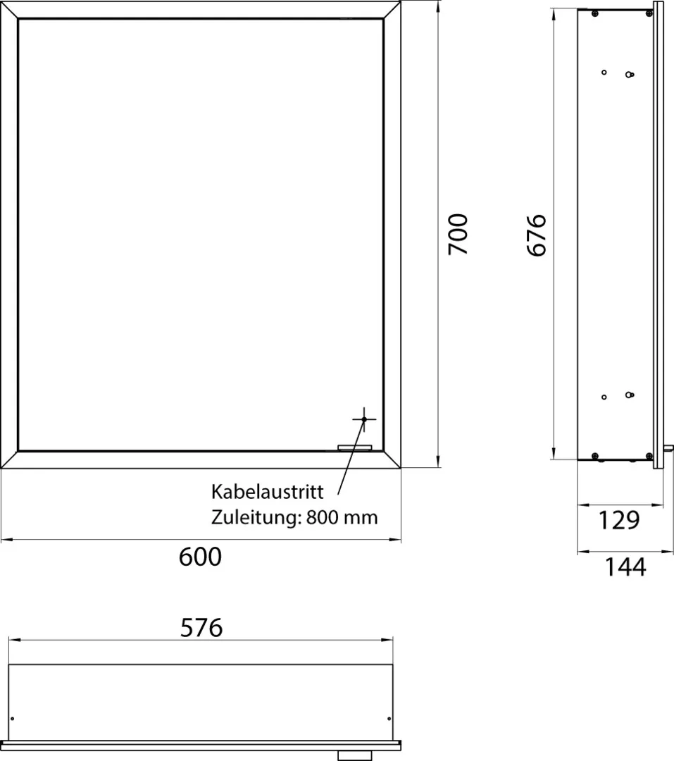 LED-Lichtspiegelschrank prime Slimunterputz, 600 mm, 1-türig, IP 20Rückwand verspiegelt