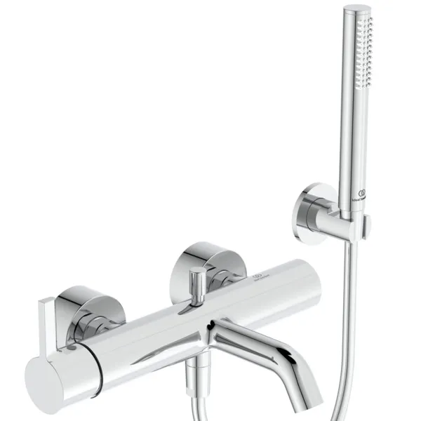 Badearmatur Aufputz Joy, mit Stab-Handbrause, Brauseschlauch und Wandhalter, Brushed Gold Badearmatur Aufputz Joy, mit Stab-Handbrause, Brauseschlauch und Wandhalter, Brushed Gold