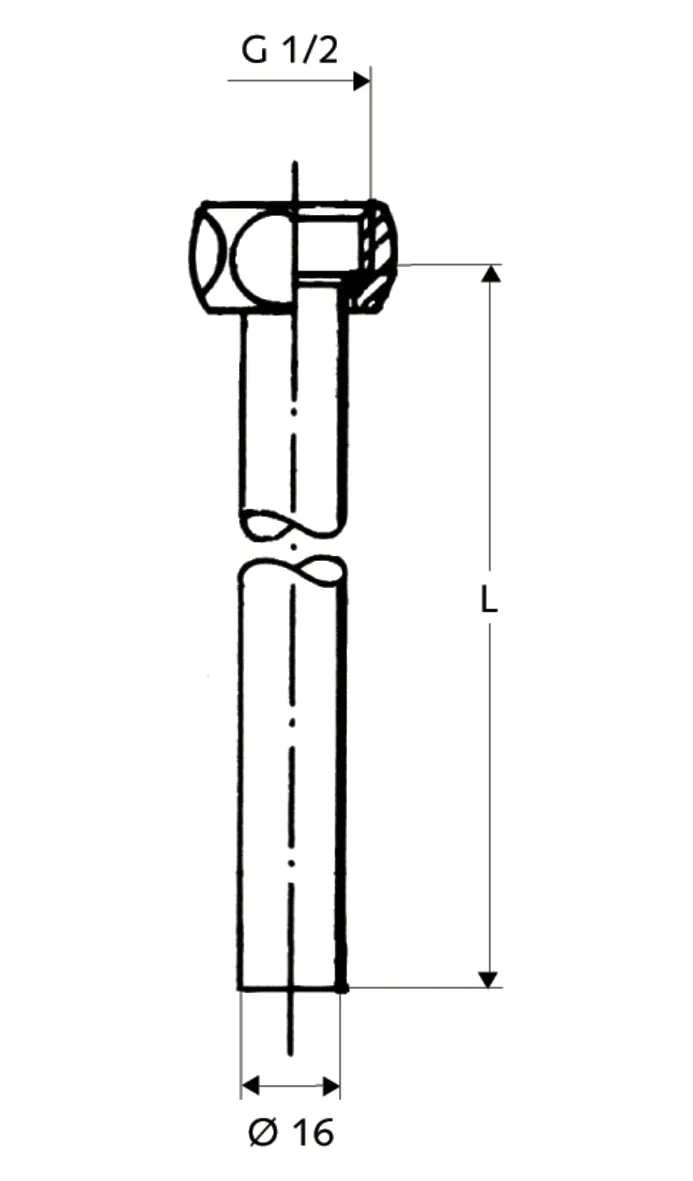 Kupferrohr Anschluss-Set Ø 16 mm, 2 Kupferrohre, einerseits mit Bördel und G 1/2 Überwurfmutter inkl. Dichtring, andererseits glatt, 500 mm, chrom