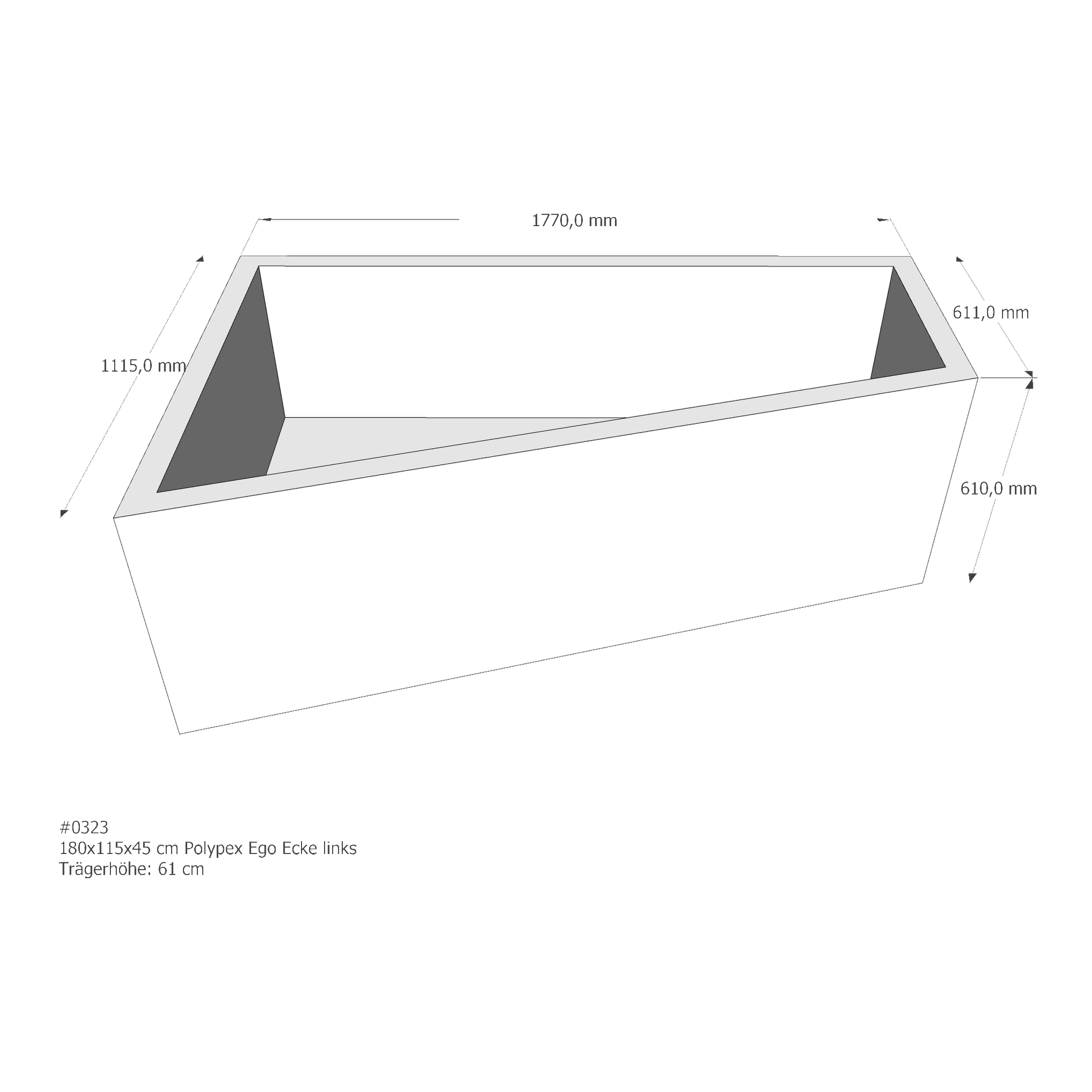 Badewannenträger für Polypex Ego 1800 Ecke links 180 × 115 × 45 cm