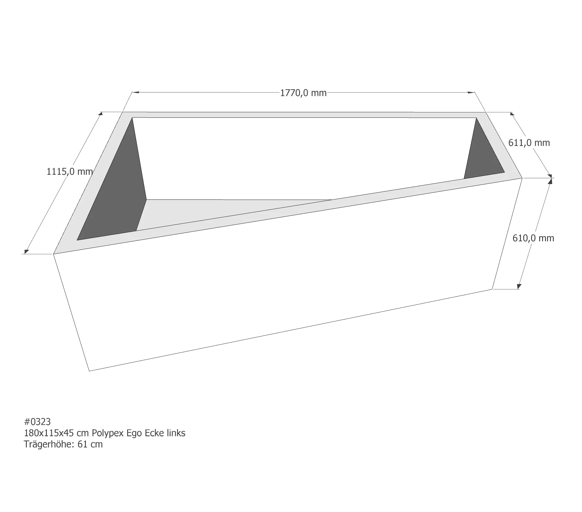 Badewannenträger passend für Polypex Ego 1800 Ecke links links 180 × 115 × 45 cm