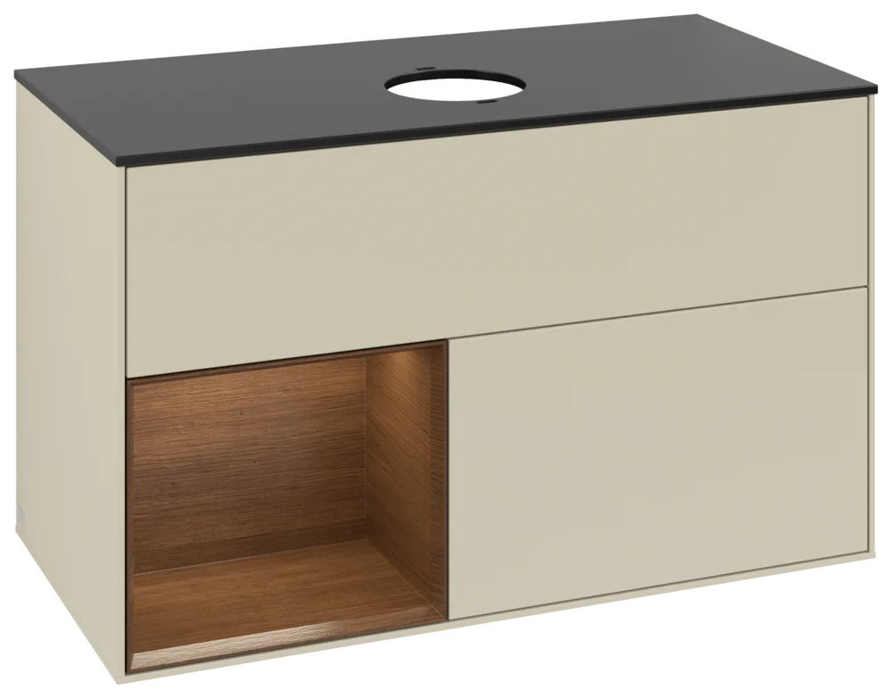 Villeroy & Boch Finion FA1 Waschbeckenunterschrank 1000x603x501mm Silk Grey Matt Lacquer / Walnut Veneer / Glass Black Matt