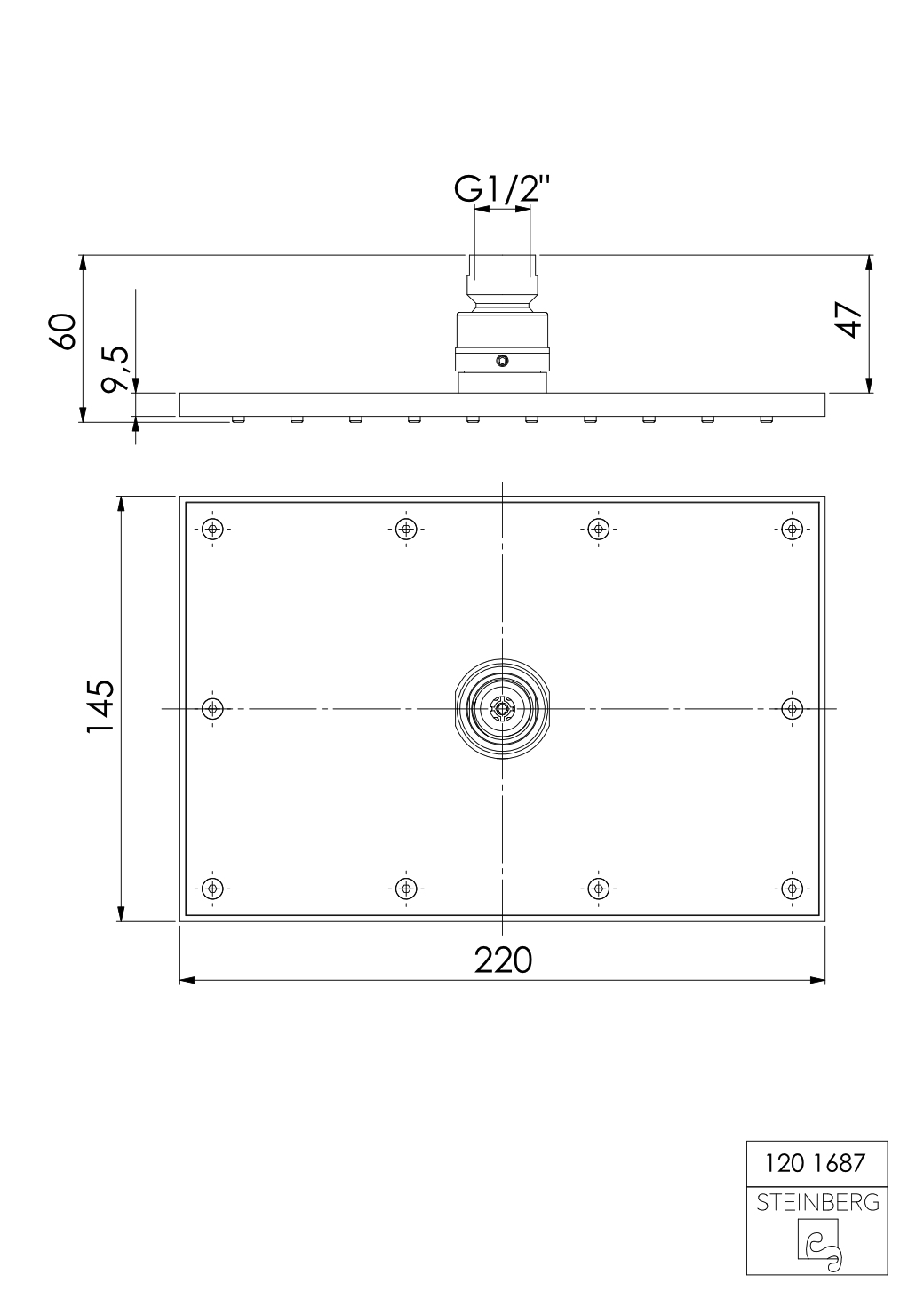 Serie 120 Regenbrause 14,5 x 22,0 x 0.95 cm mit Easy-clean system, chrom Serie 120 Regenbrause 14,5 x 22,0 x 0.95 cm mit Easy-clean system, chrom