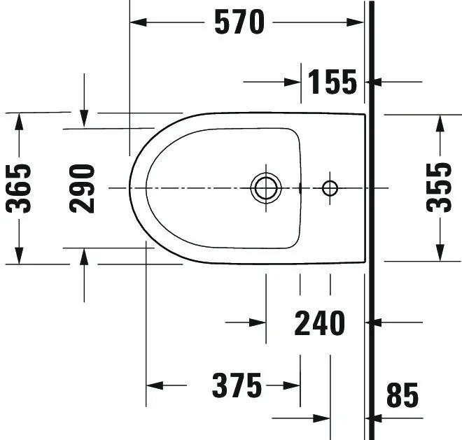 Duravit Stand-Bidet back to wall „No.1“, Befestigung sichtbar 36,5 × 57 × 40 cm